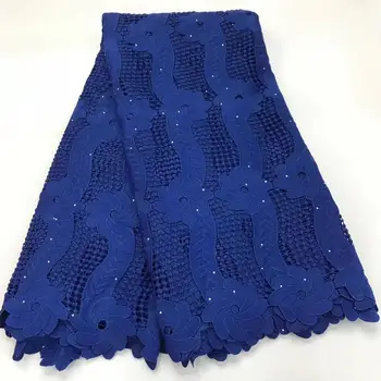 

African Cord Lace Fabrics Blue Nigerian Lace Fabric 2020 High Quality Lace Water Soluble Fabric With Stones For Wedding