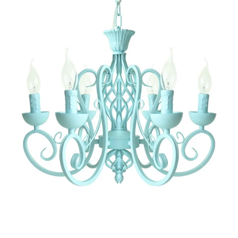

modern classic Iron lamp blue white pink E14 candle light LED chandelier lighting fixture for living room bedroom dining room