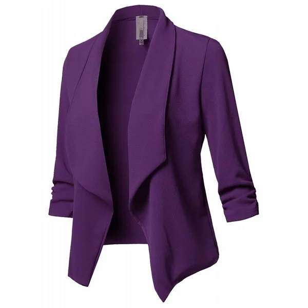 

2019 Pleated Solid Color Versatile Small Suit Jacket 10-Color 8 Yards Long-Sleeve Turn-Down Collar Outwear Slim fit Office dress