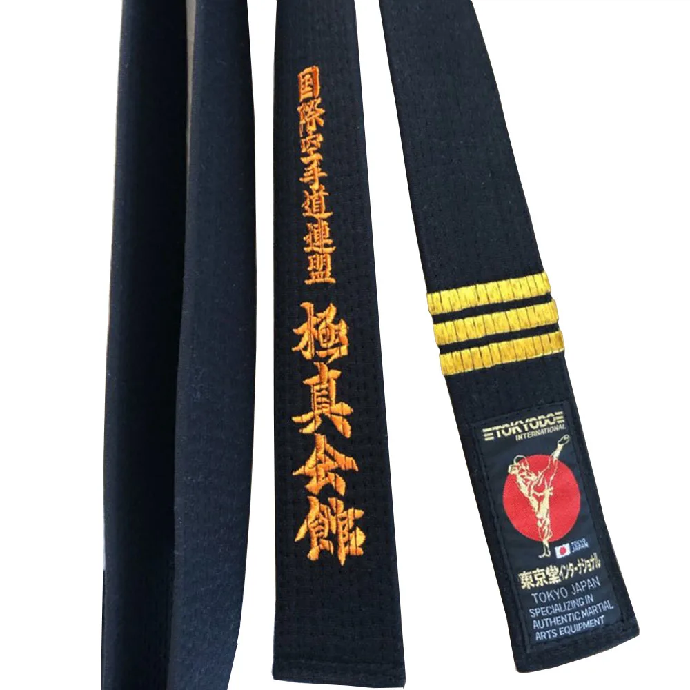 Высококачественные профессиональные японские черные ремни Kyokushin Kai Karate Kanji Kan