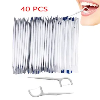 

40PCS / Box Of Disposable Dental Floss Oral Care Interdental Brush To Clean The Teeth Gap Plastic High Elastic Toothpick