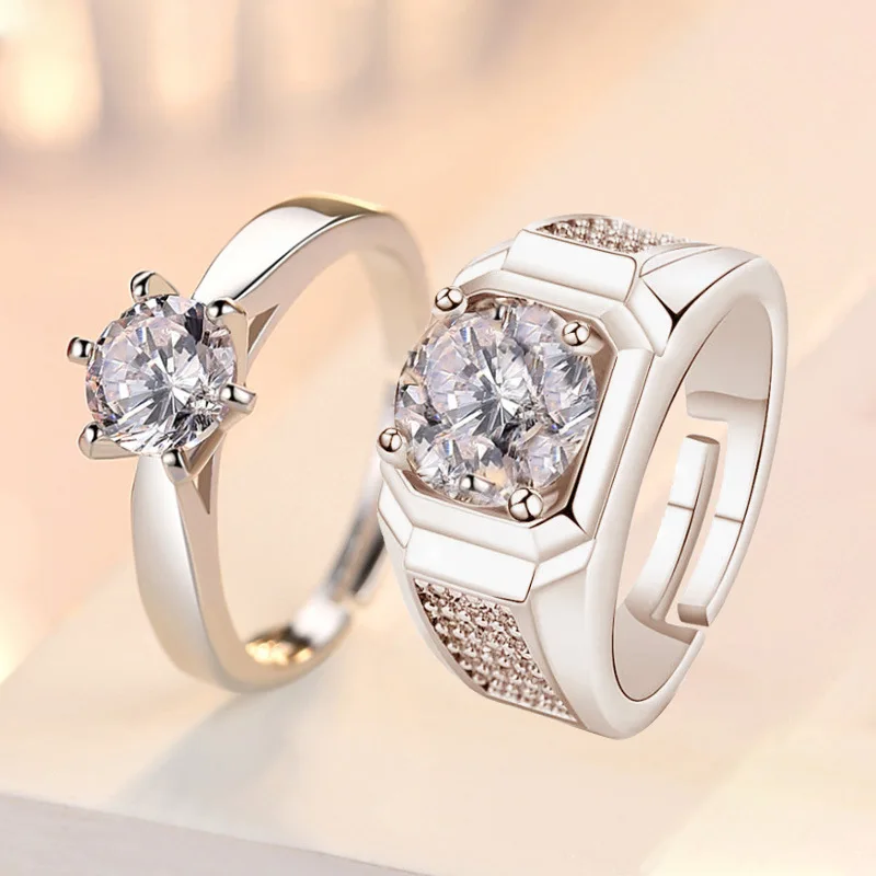 Simple Crystal Heart Couple Rings Set Fashion Pair Opening Rings Stainless Steel Wedding Luxury Jewelry Gift ring set couples rings stainless steel ring finger ring opening ring wedding rings wedding ring