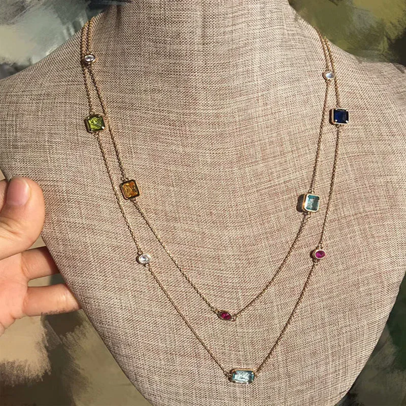 Женское Ожерелье из нержавеющей стали маленькое ожерелье с цветным камнем 2020 см
