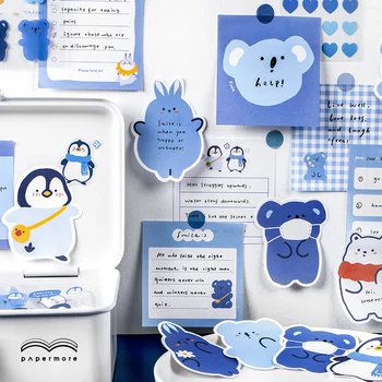 

56 Sheets 85mm*130mm Cute Penguin PVC Sticker Memo Pad Combination DIY Journal Stationery School Office Accessories Supplies