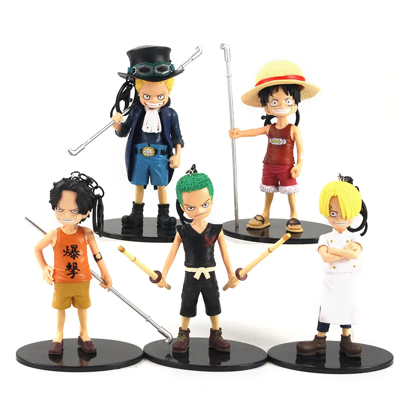 

14-15cm 5pcs/set One Piece Luffy Zoro Sanji Ace Sabo Keychain PVC Action Figure Decoration Toys