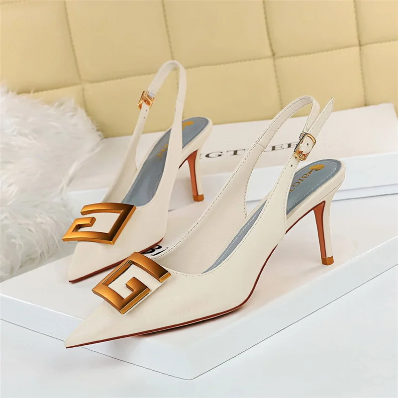 Plus Size Women 7.5cm 9.5cm High Heels Slingback Sandals Lady Buckle Stripper Sandles Luxury Brand Designer Low Heels Prom Shoes