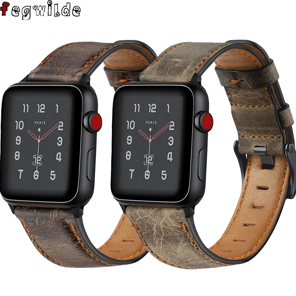 

Retro Cow Leather Strap for Apple watch Band 44mm 40mm 38mm 42mm watchband iWatch Bracelet Apple watch Series 5 SE 6 4 3 2