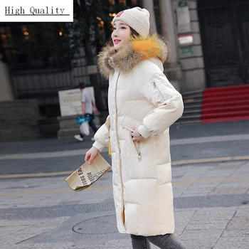 

Women Winter Down Jacket Long Down Coat Female Large Fur Hooded Warm Clothes 2020 Thick Slim Ladies Jackets Hiver LW1470