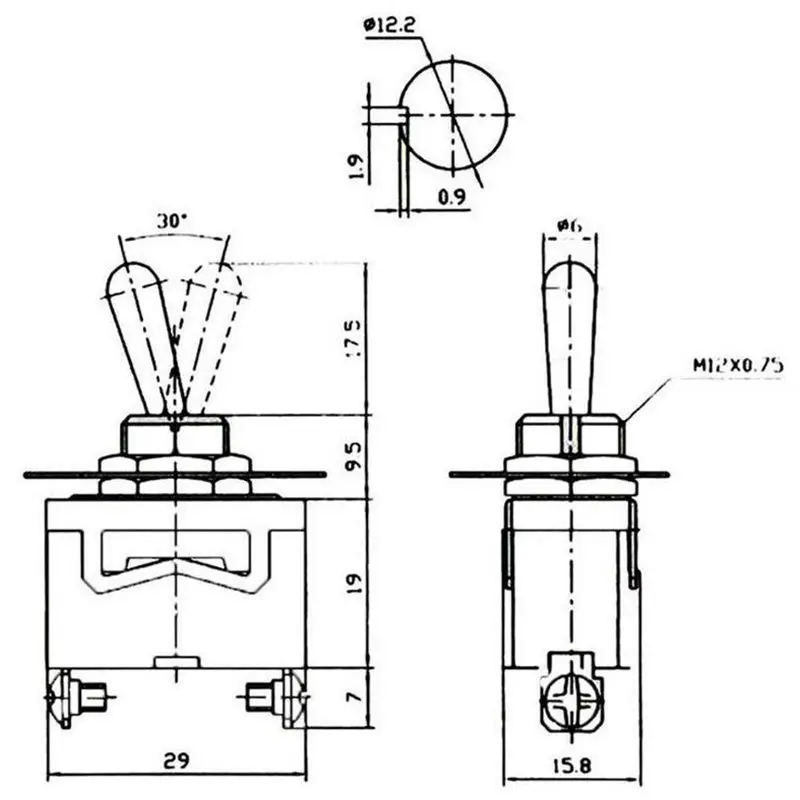 Сверхмощный клавишный тумблер 10A 125V SPST 2 Pin переключатель вкл/выкл металлическая