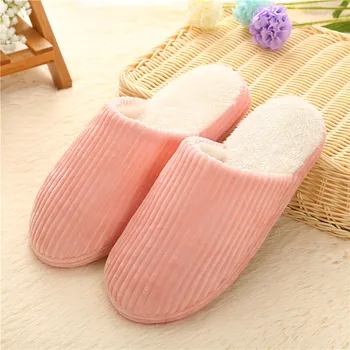 

2019 Winter Home Slippers Striped Soft Bottom Couple Thick Bottom Slippers Bedroom Slippers Non-slip Women Men Home Floor Slides