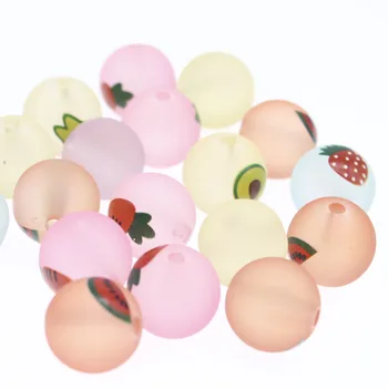 

CHONGAI 15Pcs Acrylic Beads Fruit Pattern Round Beads For Jewelry Making DIY Bracelet or Nacklace Round Shape16mm
