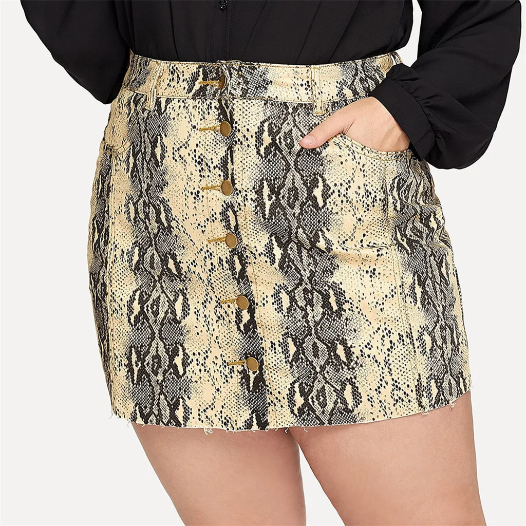 Feitong Short Sexy Women's Skirts Autumn and Winter Large Size Bodycon Skirt Female Slim Leopard Snake Pocket Skirt Jupe Femme