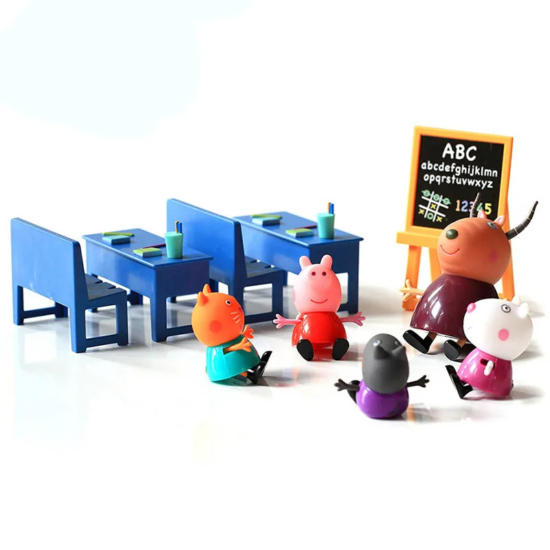 Настоящая Розовая Свинья девочка PEG игрушка свинья класс Джордж Антилопа учительница класс игра Боулинг для раннего детского развития сцена подвижные детские игрушки