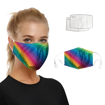 

Rainbow Print Mouth Mask Dustproof Windproof Foggy Haze Anti-spitting Protective Face Cover With Fliter Adjustable Face Mask