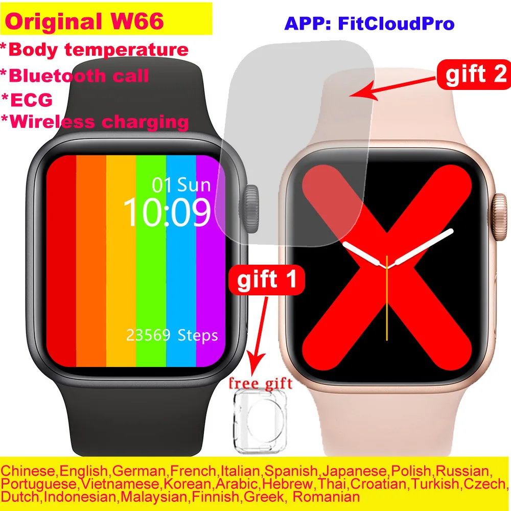 Original iwo 14 w66 relógio inteligente das mulheres dos homens bluetooth chamada freqüência cardíaca termometro gesto do perodo feminino pressão arterial vs w56 w46