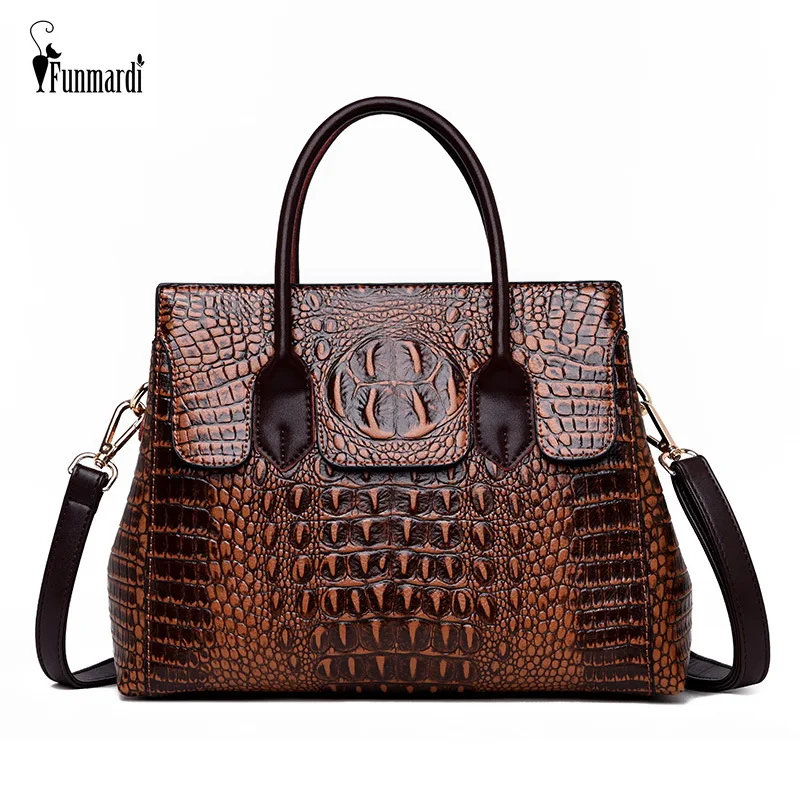 FUNMARDI, Брендовые женские сумки, крокодиловый узор, сумка на плечо из искусственной кожи, женские сумки, сумка-тоут, Аллигатор, сумка через плечо, WLHB2036