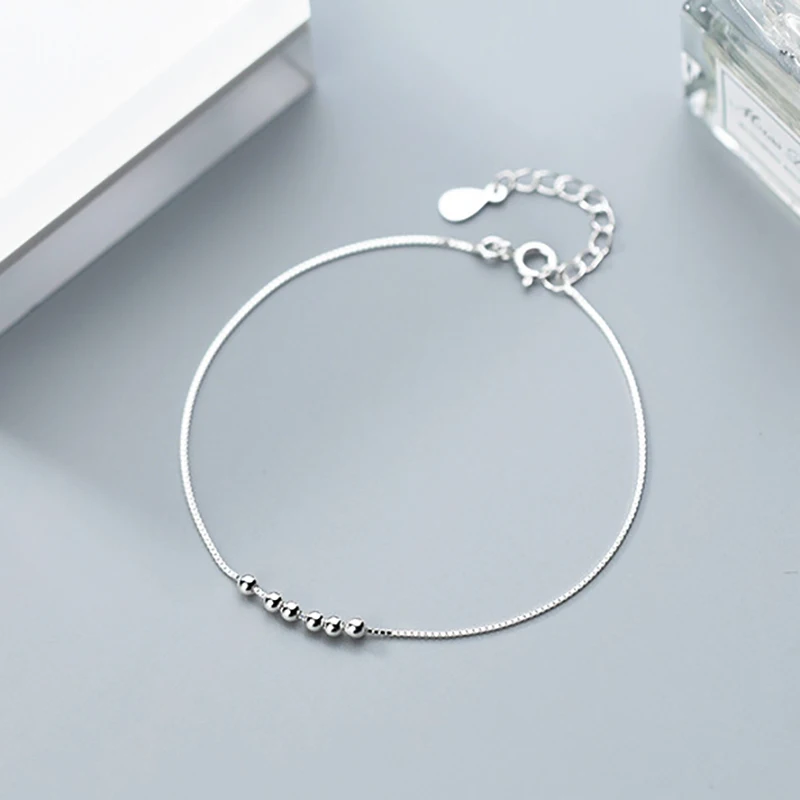 Настоящее стерлингового серебра 925 минималистичные геометрические бусины браслет ювелирное изделие для очарования женские вечерние ювелирные изделия подарок