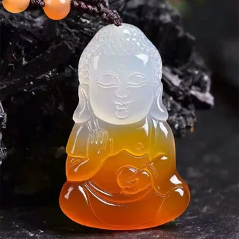 

Natural Agate Buddha Pendant Chalcedony Beads Necklace Jewellery Fashion Accessories Hand-Carved Man Woman Amulet Free rope