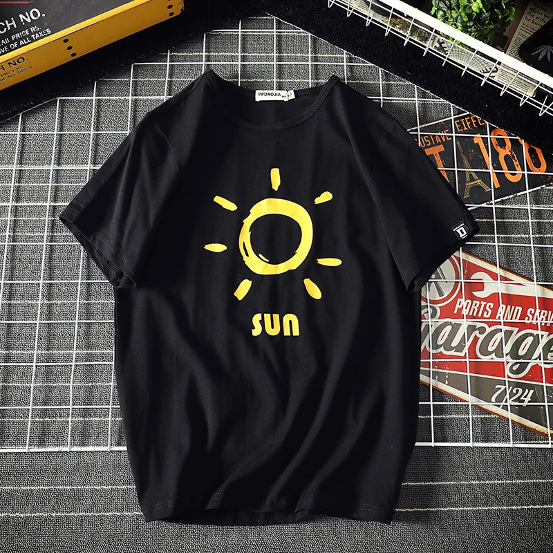 

Large Size Summer New Style Japanese-style Large Size Small Sun Loose-Fit Origional Men's Cartoon Printed Cotton Short Sleeve T-
