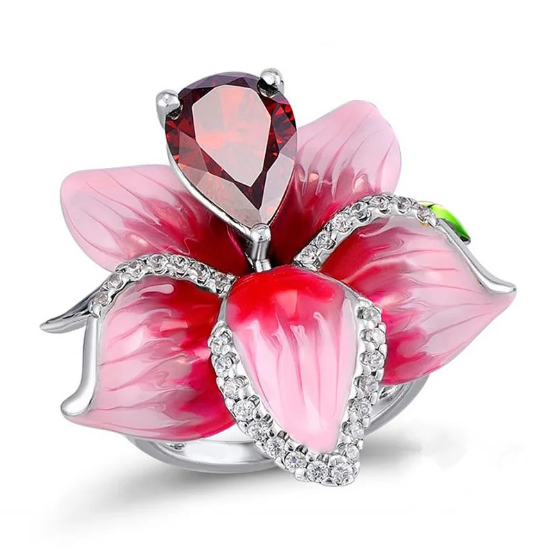 

Unique Women Fashion Jewelry Rose Lotus Silver Color Ring Bridal Party Engagement Wedding Band Rings