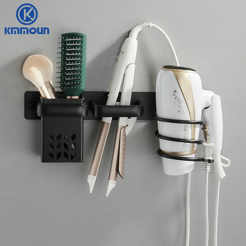 Hair Dryer Holder Black Novelty Households Rack Hair Blow Dryer Rack Bathroom Shelf Space Aluminum Wall Mounted Storage storage rack hair dryer holder