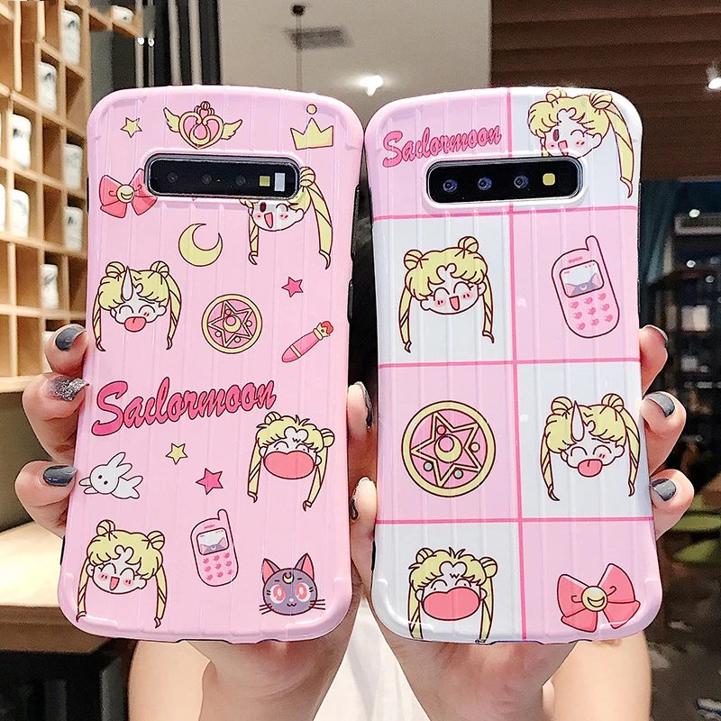 Cartoon Sailor Moon Cover For Samsung Note 10 8 9 3D Thin Waist Luggage Soft Cases Galaxy S10 S8 S9 Plus | Мобильные телефоны и
