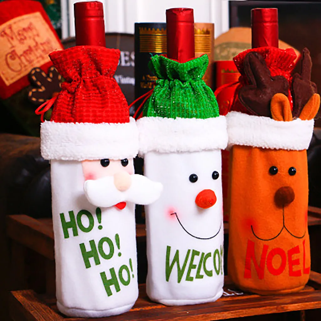 Santa Claus Cute Decoration With Hat Clothing Red Wine Bottle Box Dustproof Wine Set Family Party Party Decoration#YL10