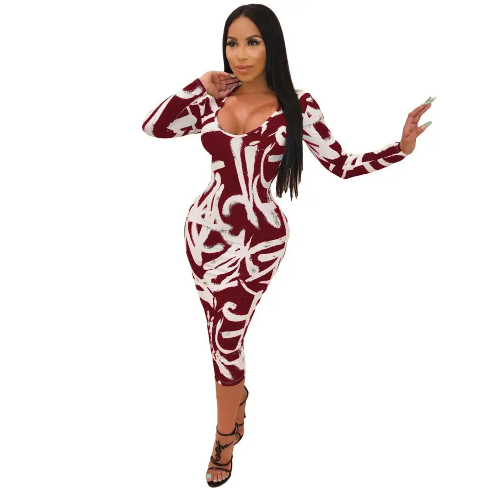 Женское облегающее платье миди с длинным рукавом и круглым вырезом|Платья| |