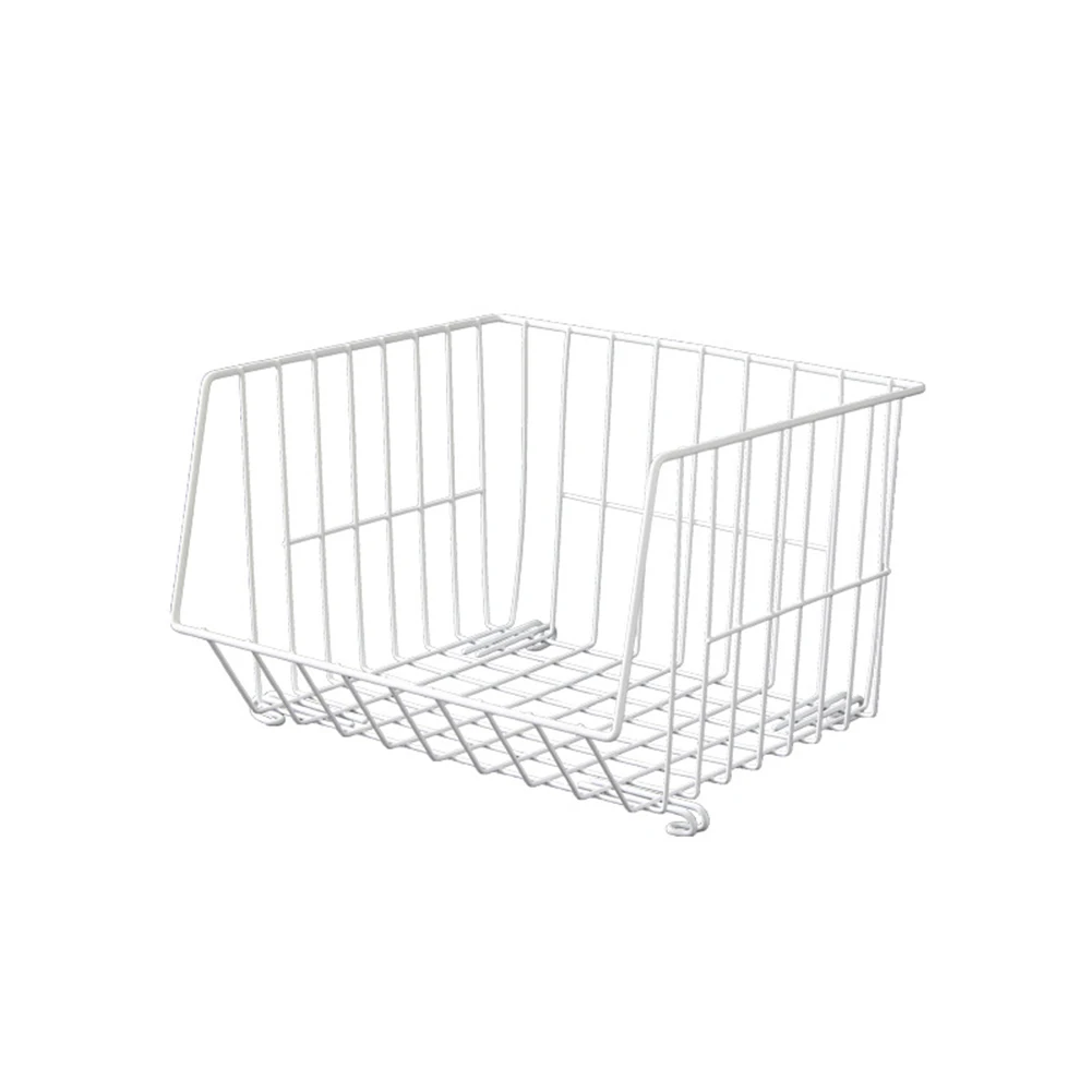 

Fruits Stackable White Storage Basket Japanese Style Kitchen Organizer Wardrobe Iron Art Vegetable Space Saving Rack Snacks
