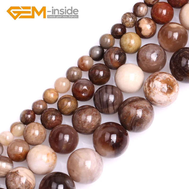 

Round Natural Brown American Silicified Wood Opalites Loose Beads for Jewelry Making Strand 15 Inches Necklace DIY New Hot