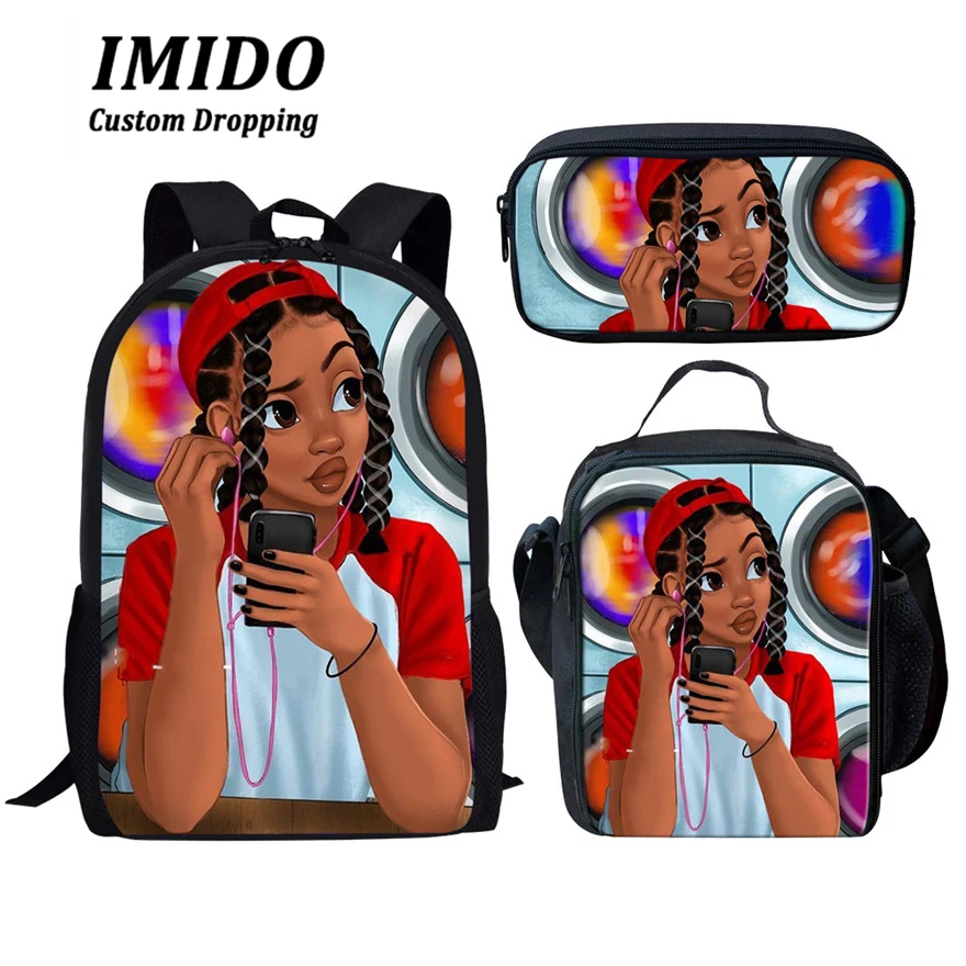 IMIDO, детские школьные сумки для детей, черная, для девочек, волшебная, афро-леди, с принтом, школьная сумка для подростков, сумка для книг на плечо, Rugzak Kinderen - Цвет: 5962CGK