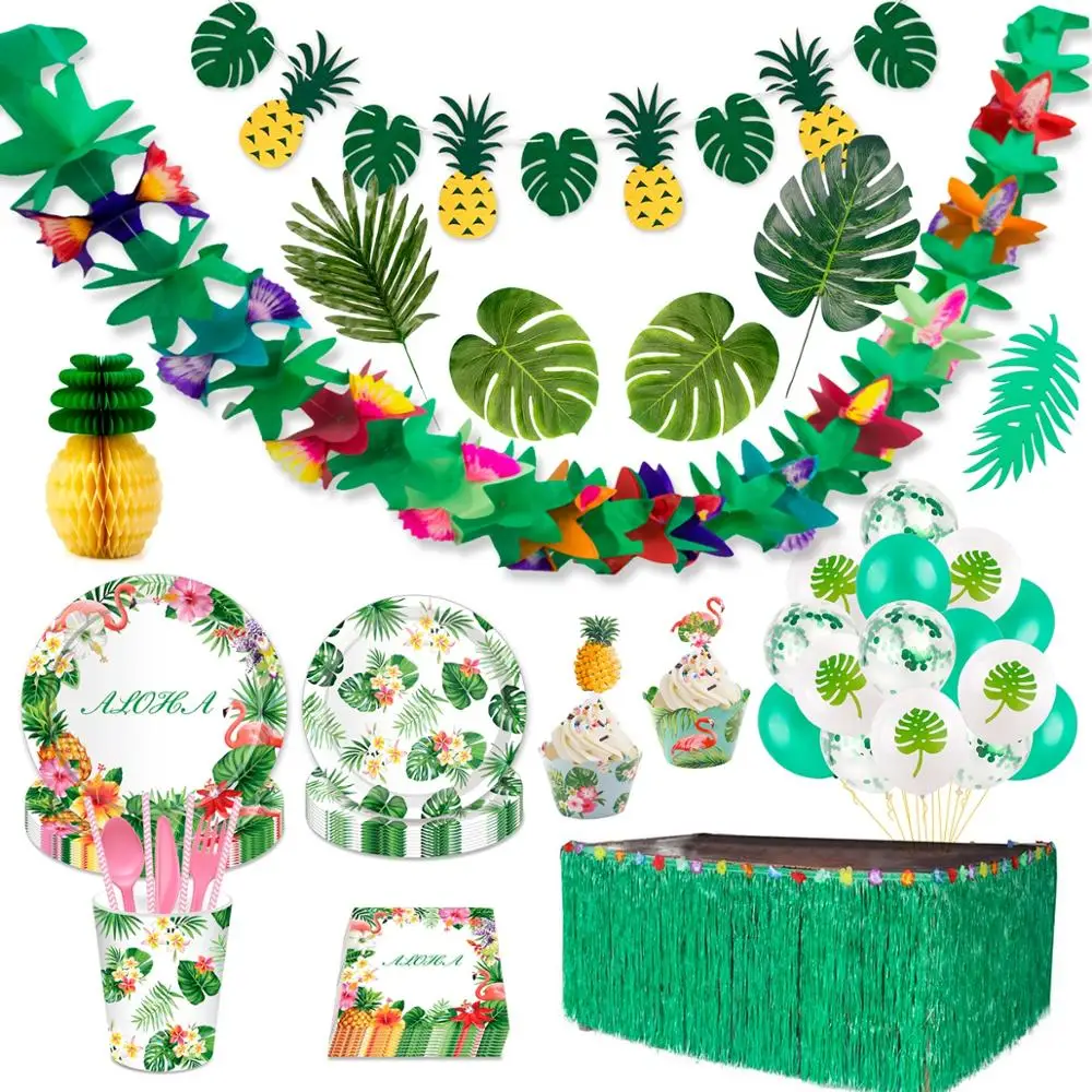 Fai Da Te Hawaiian Party Decoration Hawaii Summer Tropical Party Supplies Flamingo Decor Luau Wedding Birthday Party Accessori Aloha