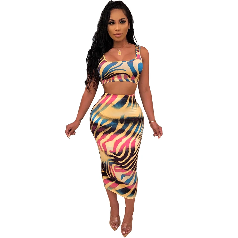

Zoctuo Women Sexy Printed Two Pieces set Patchwork Printed Sleeveless Mid-Length Night Club Dress 2019 Spring