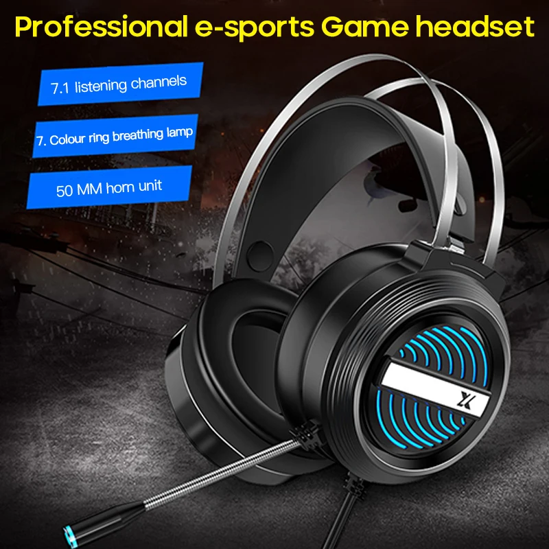 3.5mm Gaming Headset With Mic LED Breathing Light Headphones 4D