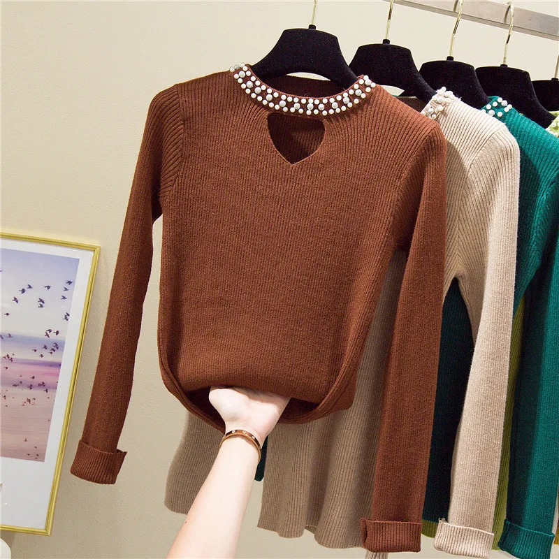Women Sweaters and Pullovers Beaded knitted Winter Jumper Korean Long Sleeve Casual Solid Tops Knitwear Pull Femme 191 | Женская одежда