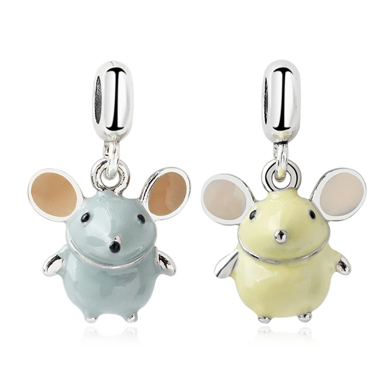 2pcs mouse Высокое качество Diy кулон самолет европейский шарик подходит браслет pandora оригинальные подвески-безделушки самолет юбилей женский подарок - Цвет: 2pcs mouse