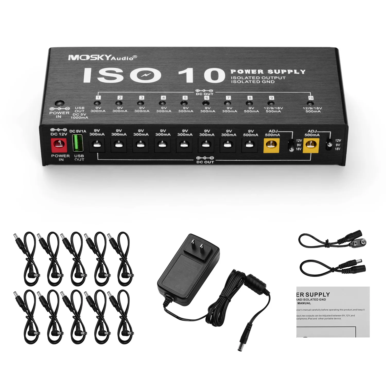 Fonte de Alimentação Mosky com Efeito de Guitarra Isoladas e Uma Efeitos de Guitarra Usb de 5v para 9v Saídas Saída 18v 10 dc 12v - Image 4