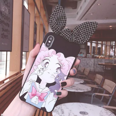 Для iphone 11 pro милый 3D Сейлор Мун лук Телефон чехол для iphone 11 pro Max 7 8 plus 6 6S Мультфильм Девочка Кролик уши задняя крышка - Цвет: As shown