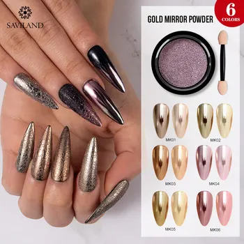 

SAVILAND Glitter Bubble Nails Soap Foam Chrome Pig Chrome Pigments Nail Art Decorations Gold Powder for Nail Beauty Tools