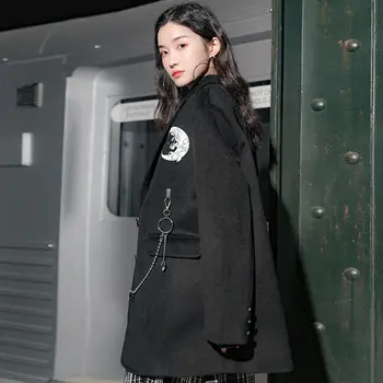 

Black Pattern Jacket Fashion New 2020 Spring Full Sleeve Single Breast Pocket Goddess Fan Minority Casual Coat GCC3169