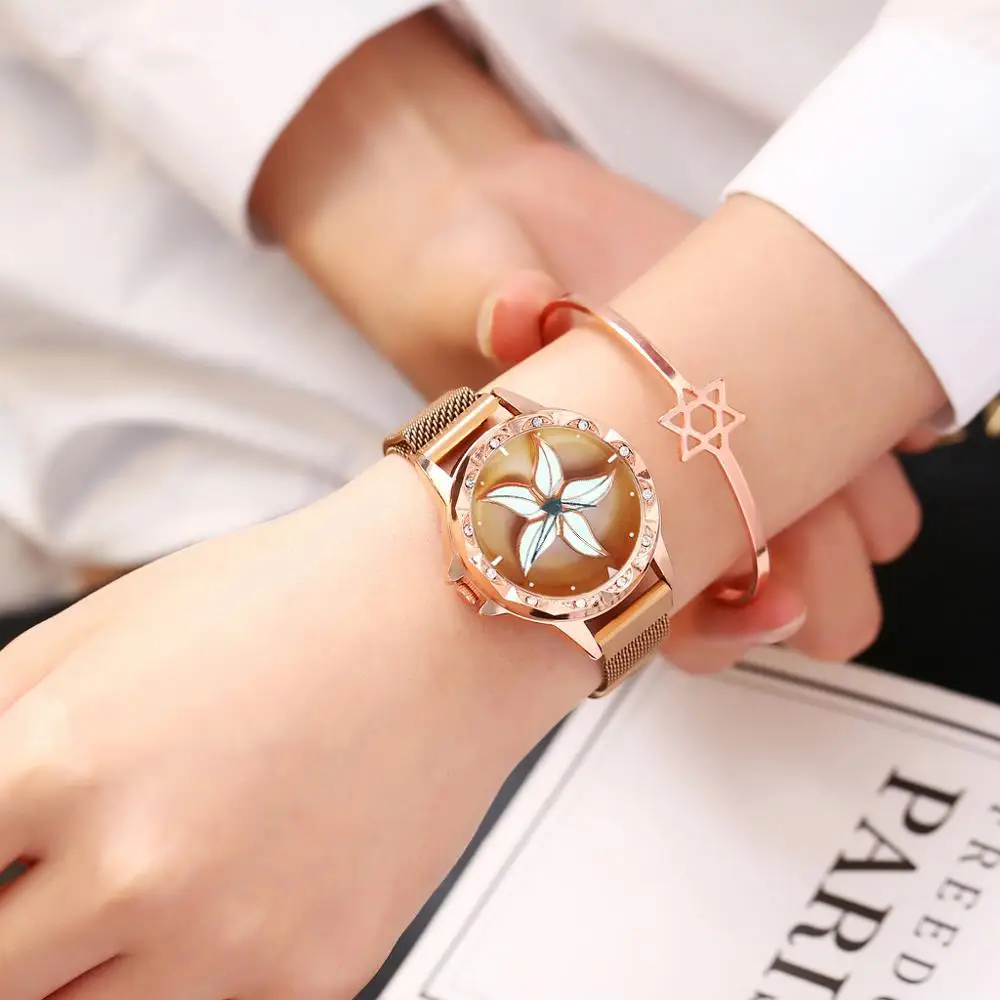 

Hot SellFashion Magnetic Buckle Stainless Steel Dial Rotating Watch Ladies Quartz Watch Round Wristwatch Clock Gift Relogio#W