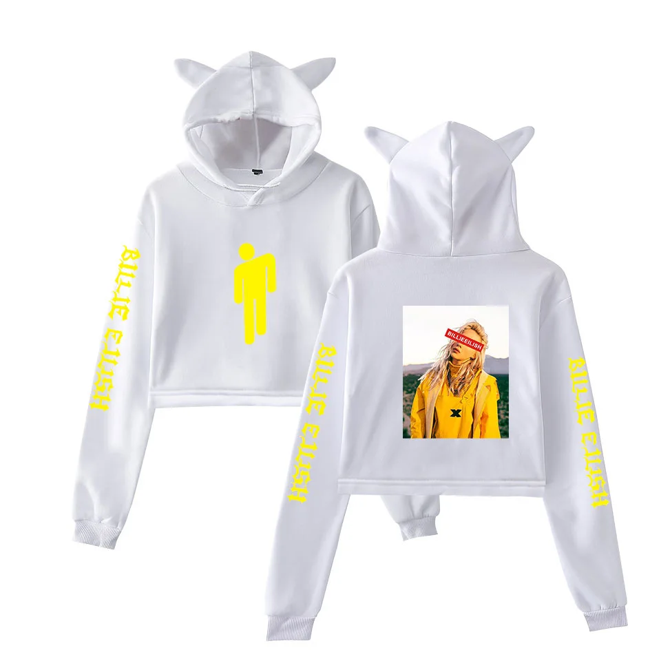 Billie eilish Европа и Америка певица сопутствующие товары должны помочь пупок с капюшоном кошачьи уши балахон