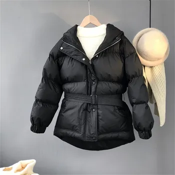 

Three Color Solid Women Parkas Hooded Zipper Single Breasted Coat Winter Thick Korean Fashion Sashes Jacket women winter coat