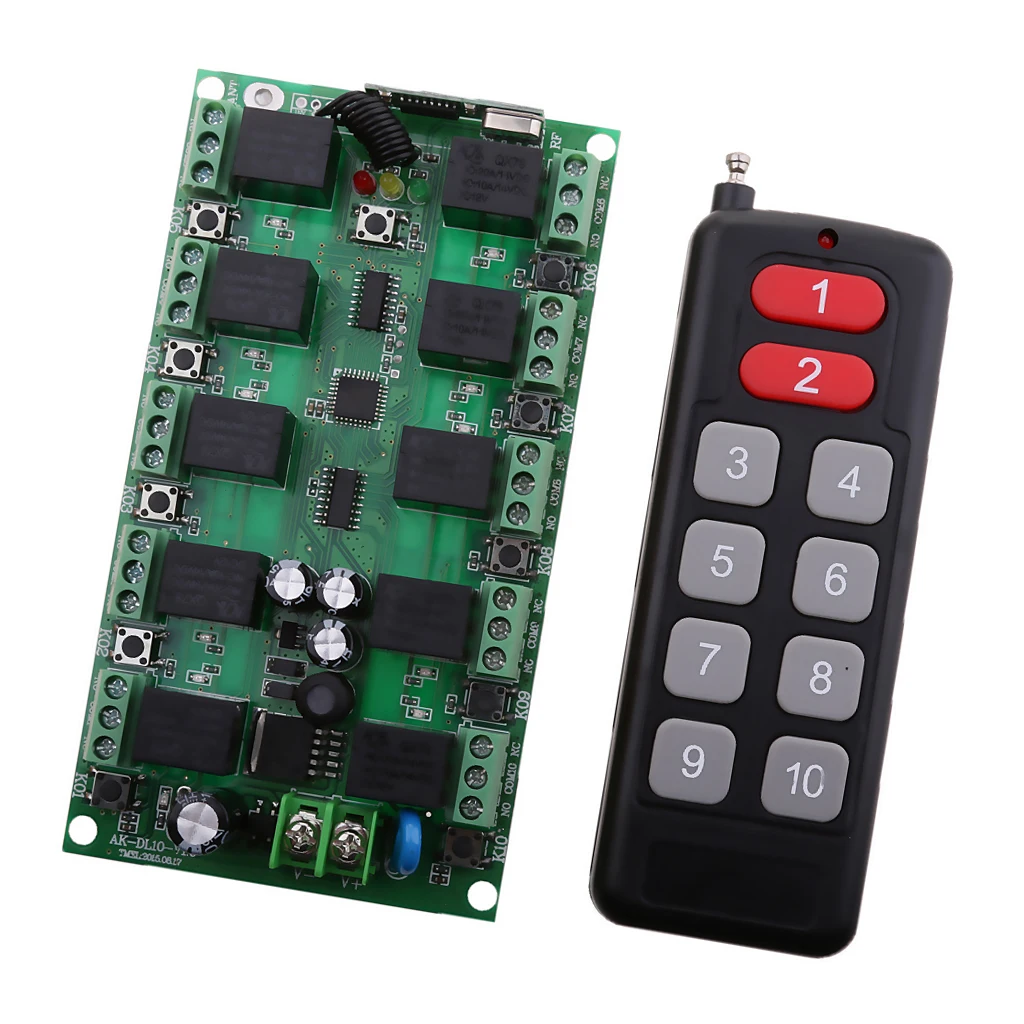 

12V 10-Channel 433M 10-Button 1000m Remote Control Switch + Receiver Module