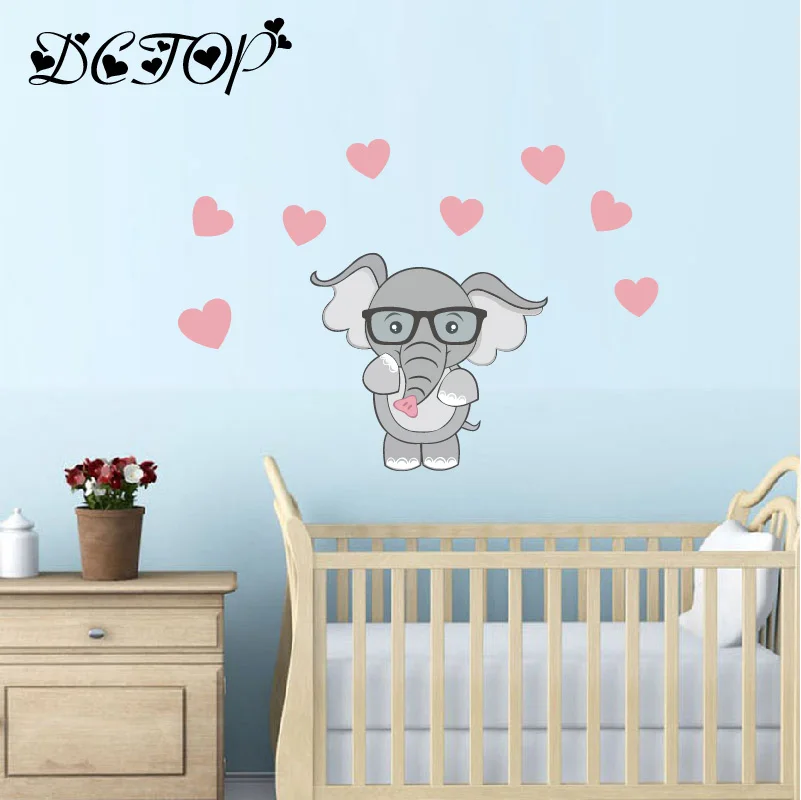 Cute Cartoon Nursery Elephant and Rabbit Wall Decals DIY Stars Stickers For Kids Baby Room Home Decortion Funny Art Vinyls Mural (6)