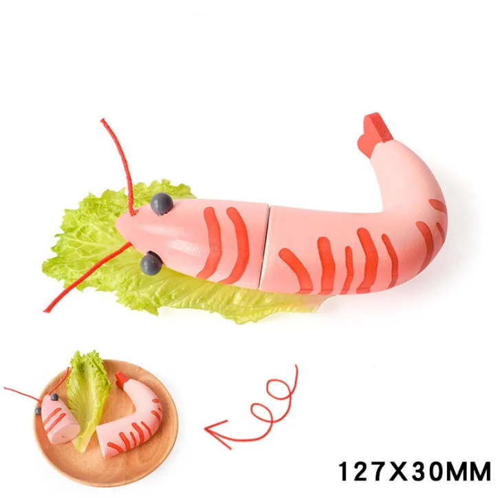 Children Wooden Toys Pretend Play Magnetic Seafood Fish Shrimp Safety Plastic Cutting Kid Educational Toy Gifts - Цвет: Shrimp