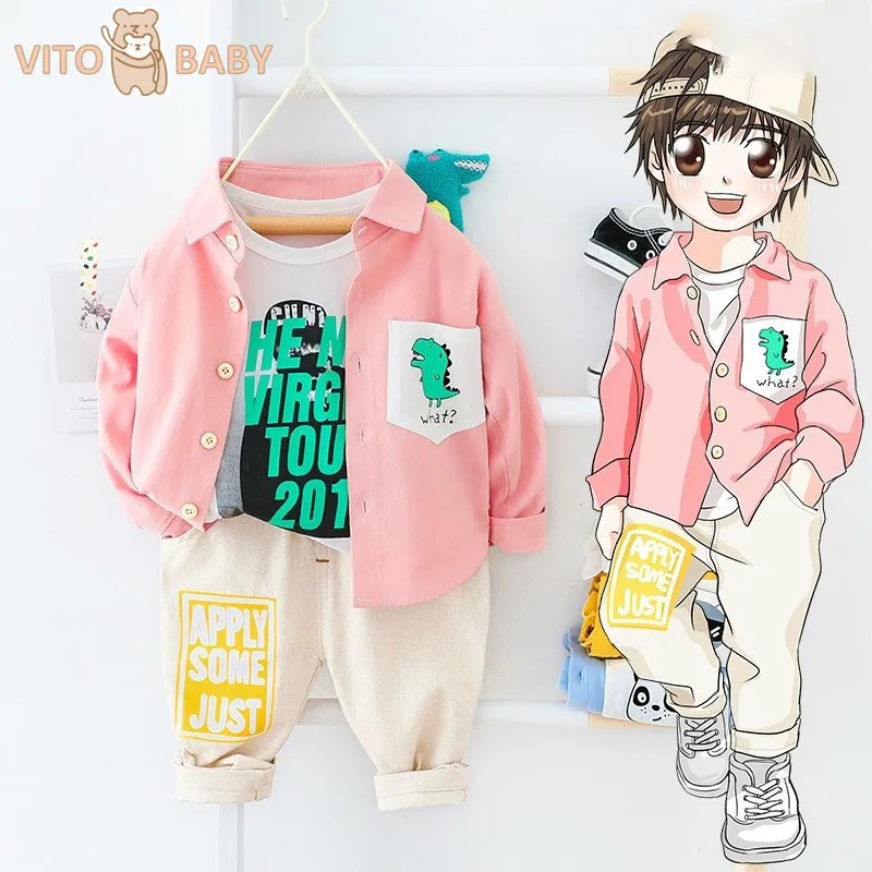 

VITO 2020 Spring Toddler Infant Clothes Sets Cartoon Long Sleeve Shirt Pants Baby Boys Outdoor Two- Piece Vacation Costume