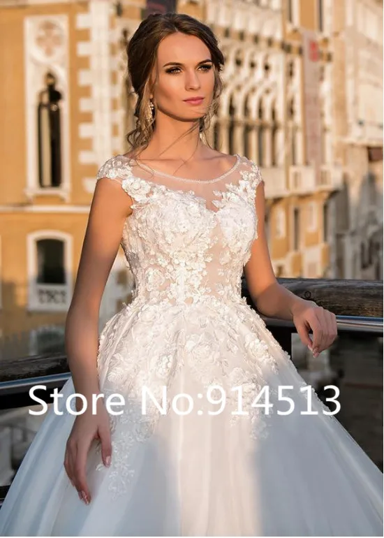 Vestido De Noiva ТРАПЕЦИЕВИДНОЕ свадебное платье с круглым вырезом Топ кружевные аппликации бальные платья на заказ свадебное платье
