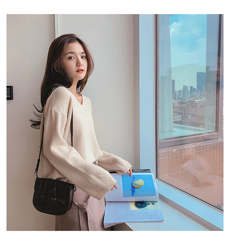RUGOD Elegant knit sweater women Fashion v neck long sleeve pullover sweaters casual solid mutil color oversized outwear
