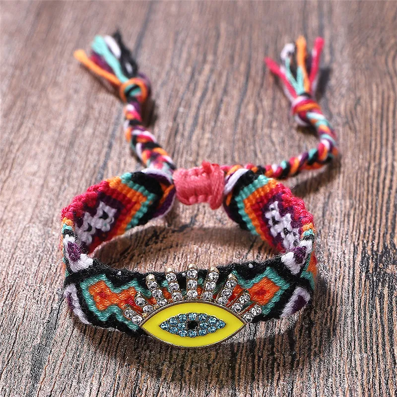 Коми креативный богемный ручной работы Тканые этические браслеты для женщин красочные глаза горный хрусталь Кристалл кисточкой браслет F0543